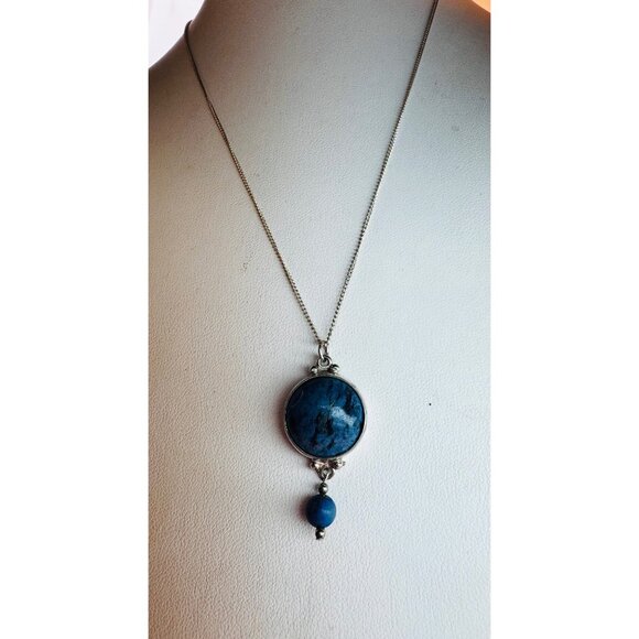 Sterling Silver 925 Lapis Lazuli Pendant Necklace, 18”, 8.49g, Elegant Design - Picture 4 of 11